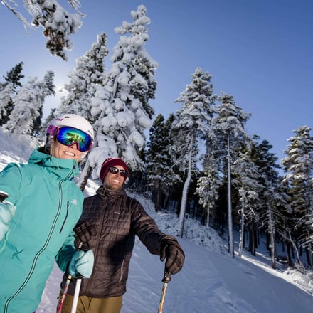 Couple skiing at Snow Summit