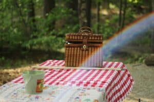 A picnic basket on a table