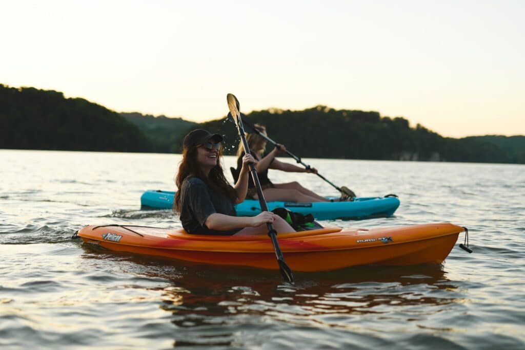 Two kayakers on a lake