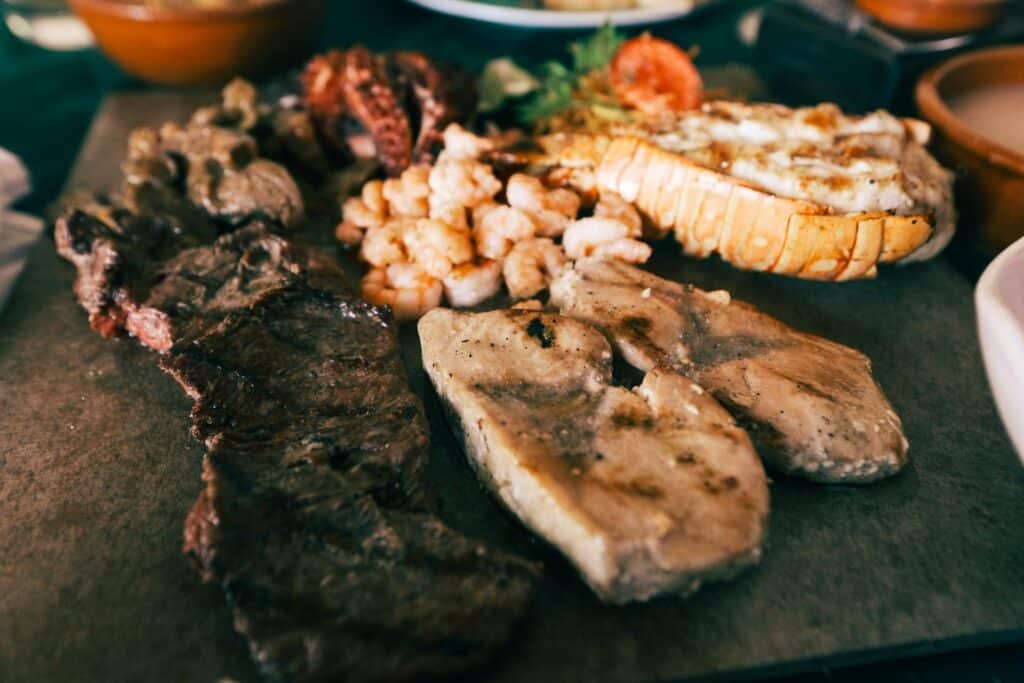 Steak and seafood platter