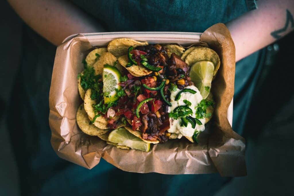 Chips and salsa on a tray
